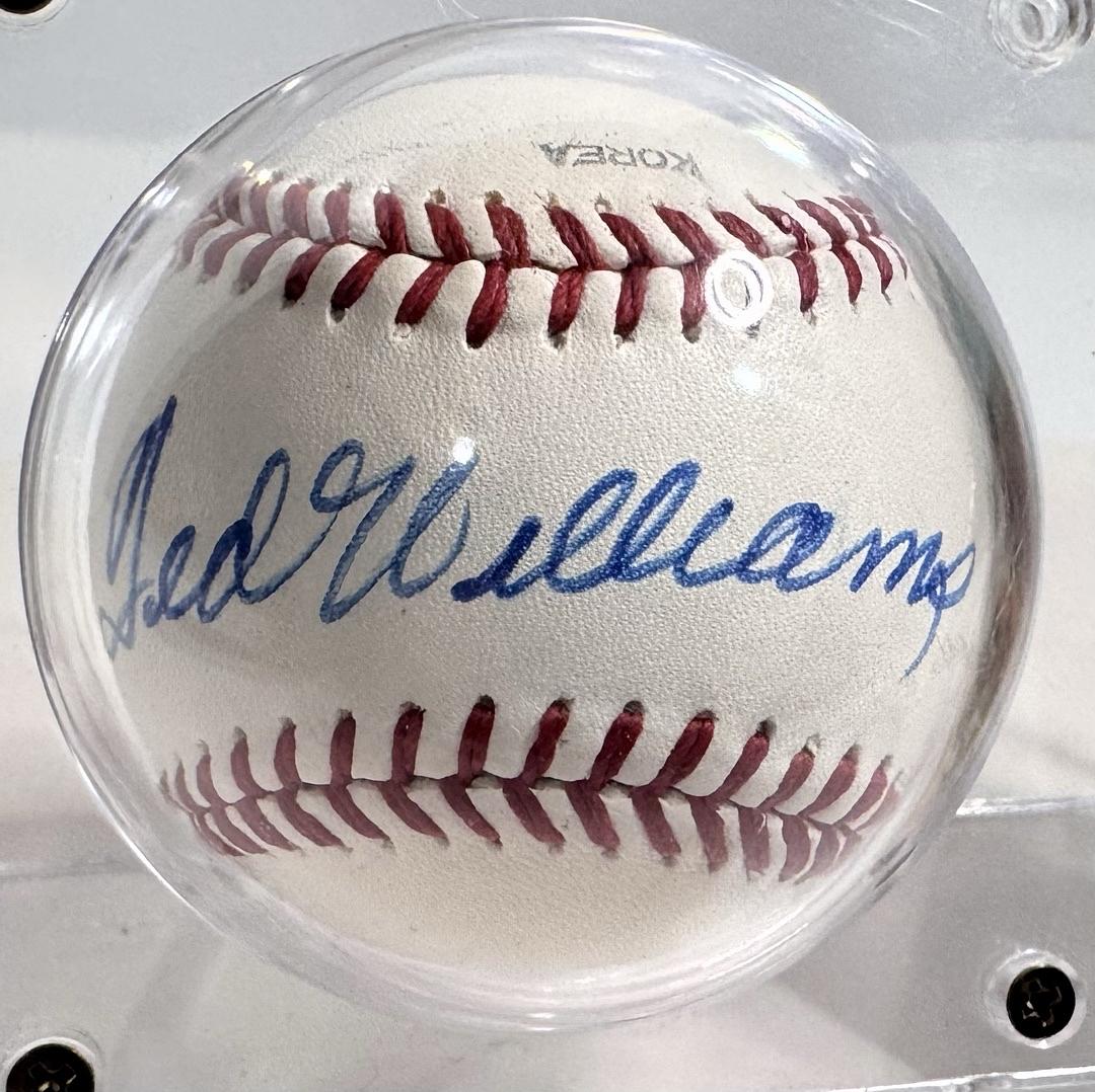 Ted Williams signed baseball mounted with 1959 Fleer baseball cards - JSA COA